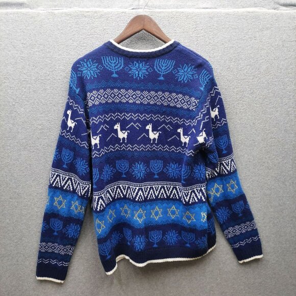 Happy Llamakah Hanukkah Ugly Sweater Menorah & Llama Graphic Blizzard Bay L - Picture 2 of 3